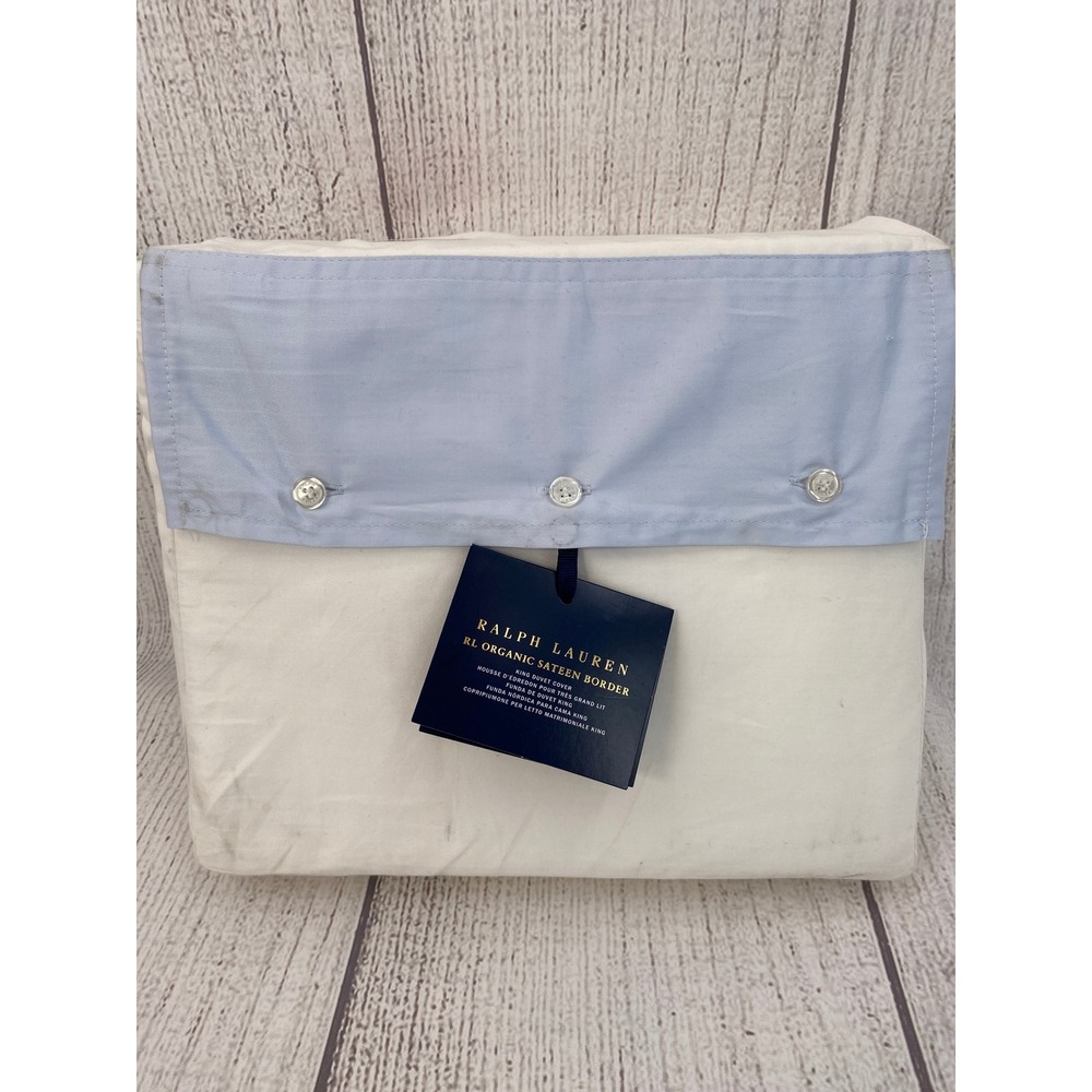 Ralph Lauren Duvet Cover King Organic Sateen Border White Blue Hyacinth 624TC